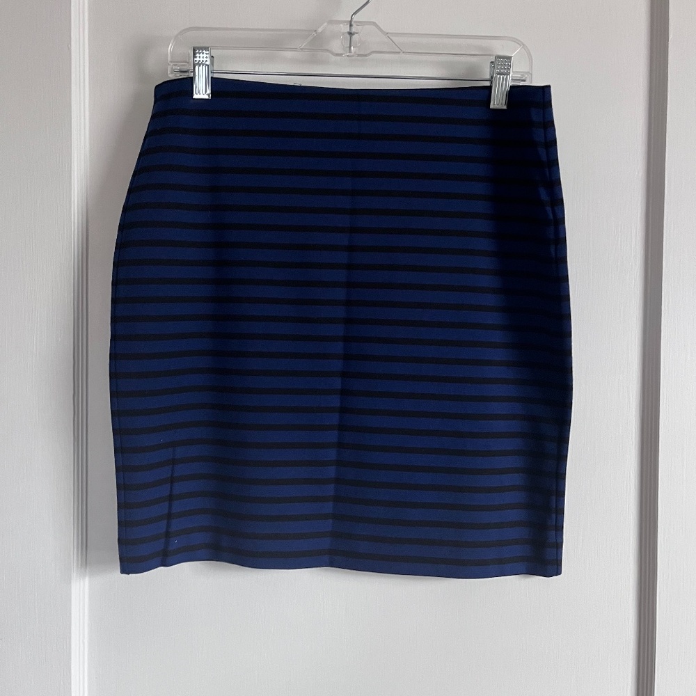 LOFT Striped Skirt, Blue/Black, Medium